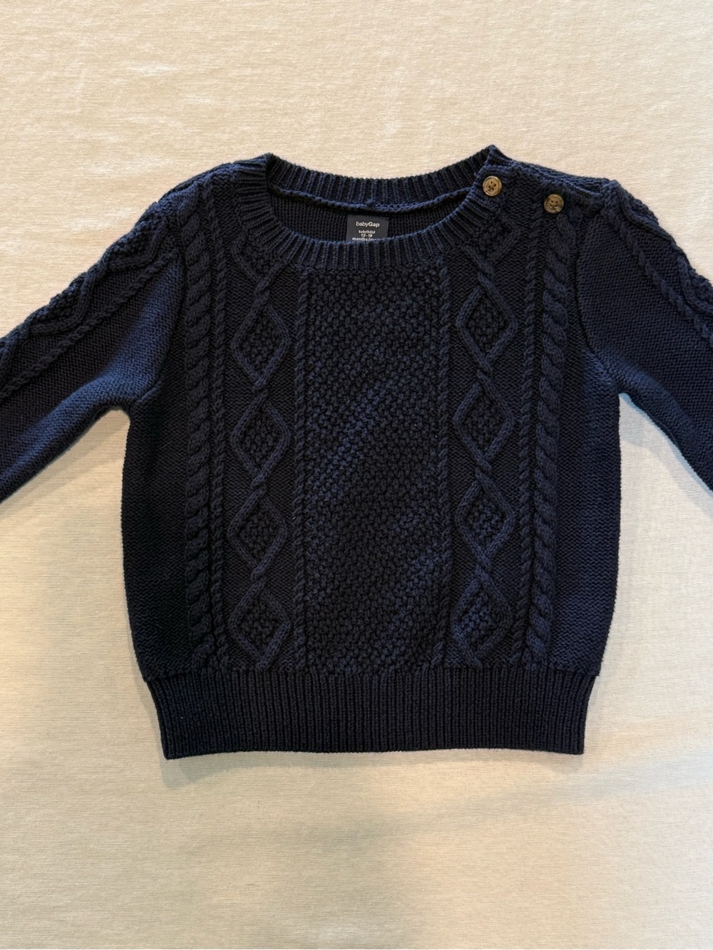 Baby Gap Cotton Cable Knit Sweater 12-18 Months Blue Pullover Ribbed Neck Unisex